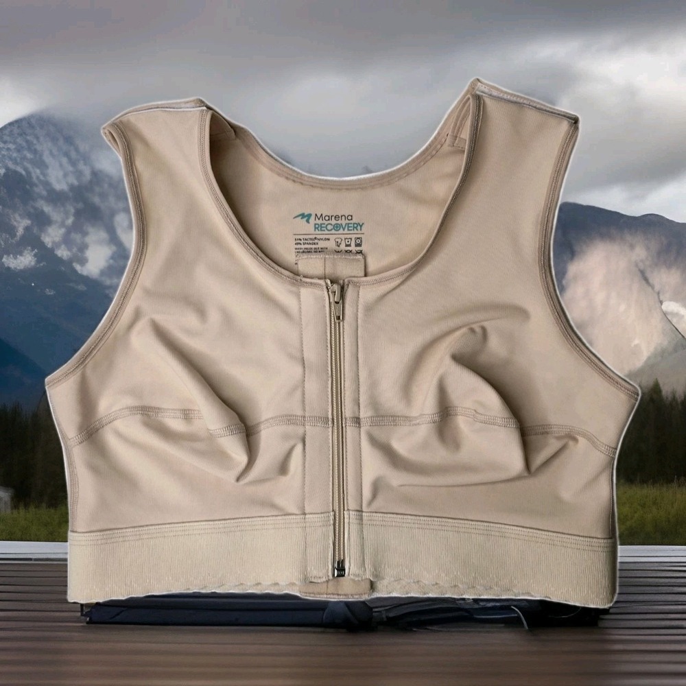 Marena Recovery Compression Bra Shoulder & Zipper Adjustable SZ‎ 2XL BEIGE